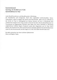 Kammerkonzert am 22. Oktober 2023